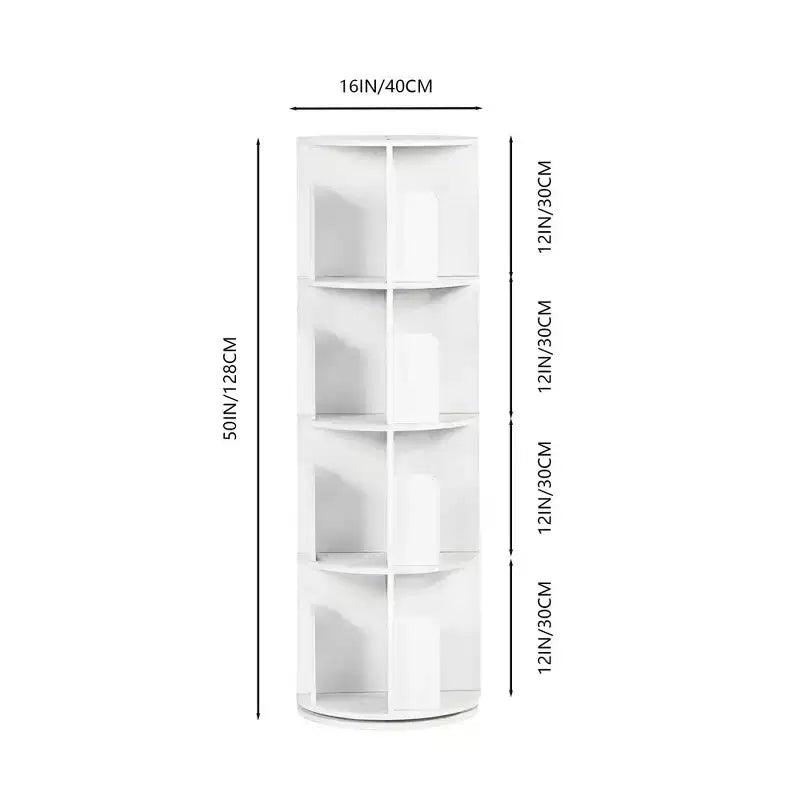 FurnitureR Bibliothèque rotative à 360°, étagère d'angle rotative à 4 niveaux, organisateur de rangement pour petit espace, étagère de rangement pour bureau, salon, blanc