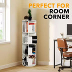 FurnitureR Bibliothèque rotative à 360°, étagère d'angle rotative à 4 niveaux, organisateur de rangement pour petit espace, étagère de rangement pour bureau, salon, blanc