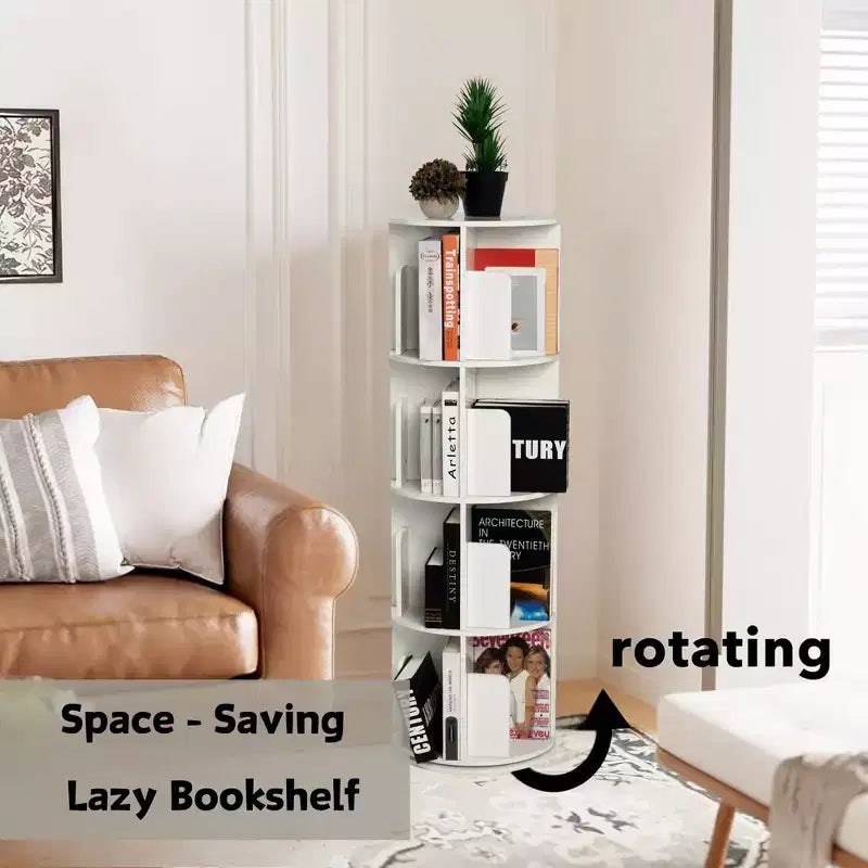 FurnitureR Bibliothèque rotative à 360°, étagère d'angle rotative à 4 niveaux, organisateur de rangement pour petit espace, étagère de rangement pour bureau, salon, blanc