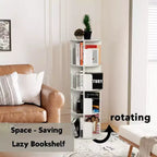 FurnitureR Bibliothèque rotative à 360°, étagère d'angle rotative à 4 niveaux, organisateur de rangement pour petit espace, étagère de rangement pour bureau, salon, blanc