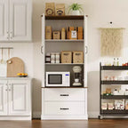 Meuble de cuisine avec 2 tiroirs, armoire de rangement haute de style rustique, garde-manger en bois avec portes de grange et étagères réglables Rangement polyvalent