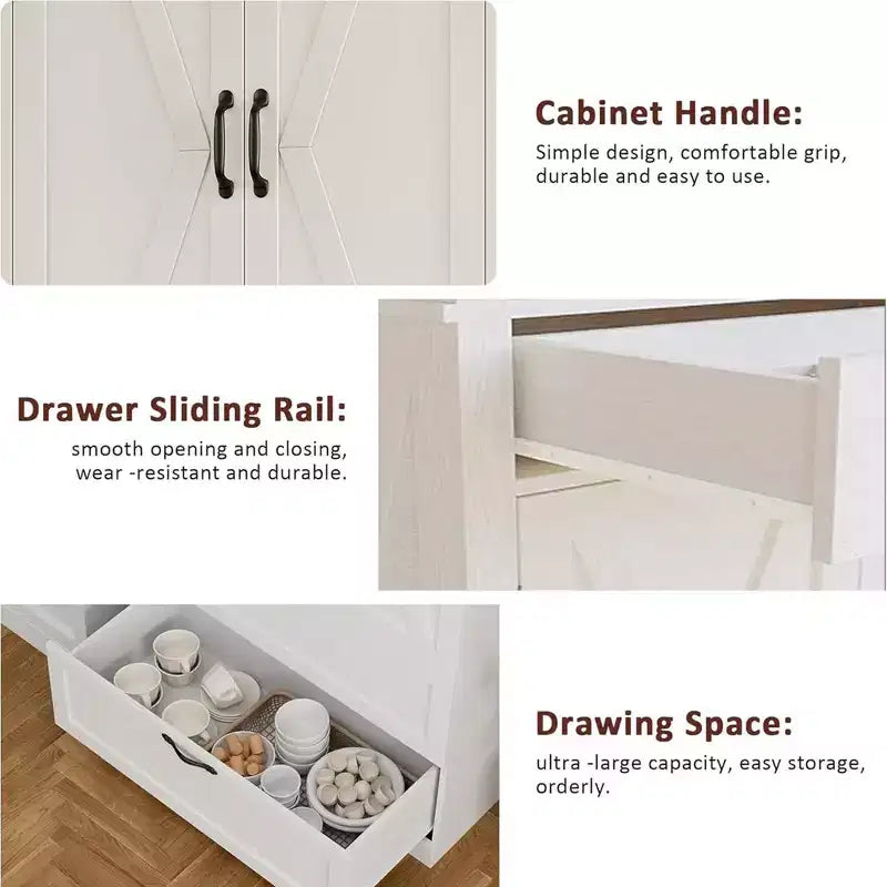 Meuble de cuisine avec 2 tiroirs, armoire de rangement haute de style rustique, garde-manger en bois avec portes de grange et étagères réglables Rangement polyvalent