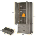 Meuble de cuisine avec 2 tiroirs, armoire de rangement haute de style rustique, garde-manger en bois avec portes de grange et étagères réglables Rangement polyvalent