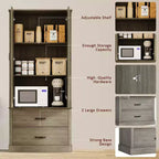 Meuble de cuisine avec 2 tiroirs, armoire de rangement haute de style rustique, garde-manger en bois avec portes de grange et étagères réglables Rangement polyvalent