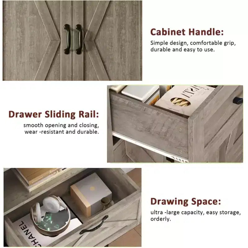 Meuble de cuisine avec 2 tiroirs, armoire de rangement haute de style rustique, garde-manger en bois avec portes de grange et étagères réglables Rangement polyvalent