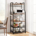 Étagère de Boulanger de Cuisine COZONY à 5 Niveaux avec Étagères de Rangement et Crochets, Support à Micro-ondes et Station de Café à Cadre Métallique