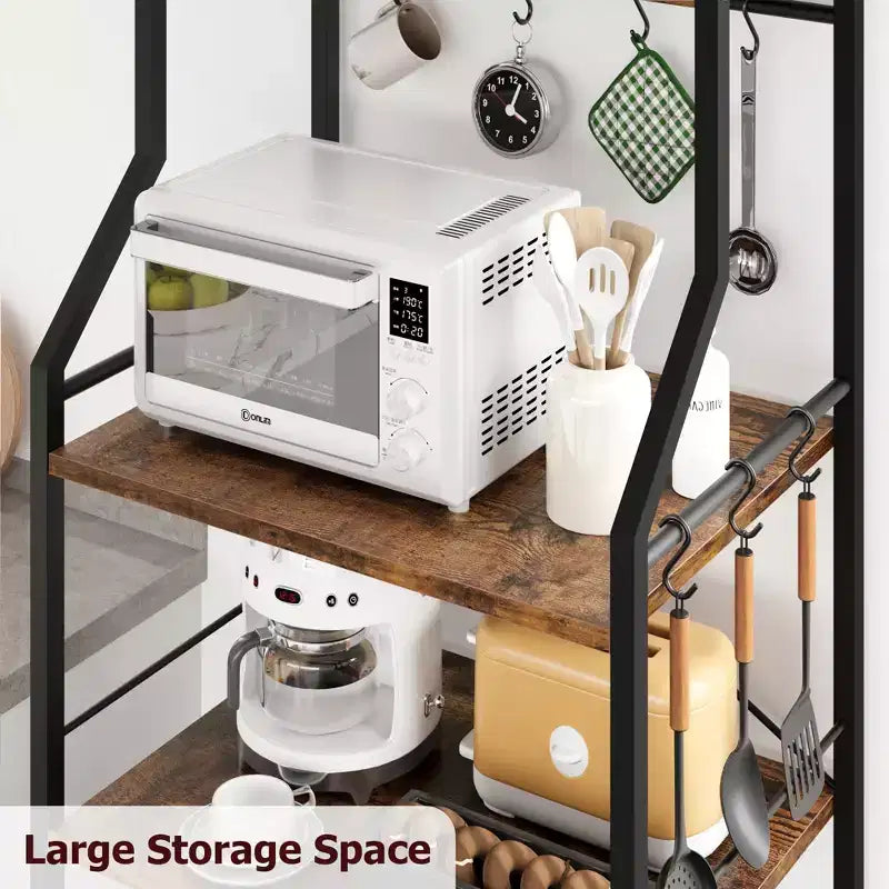Étagère de Boulanger de Cuisine COZONY à 5 Niveaux avec Étagères de Rangement et Crochets, Support à Micro-ondes et Station de Café à Cadre Métallique
