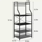 Étagère de Boulanger de Cuisine COZONY à 5 Niveaux avec Étagères de Rangement et Crochets, Support à Micro-ondes et Station de Café à Cadre Métallique