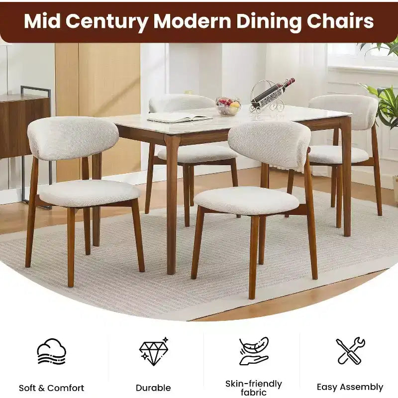 2 Chaises de Salle à Manger en Bois, Chaises de Cuisine Rembourrées en Tissu Moderne, Chaise de Dîner de Ferme pour Cuisine