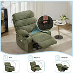 Fauteuil massant à bascule et inclinable pivotant à 360° avec fonction chauffante, fauteuil planeur en lin pour adultes, pochette latérale et 2 porte-gobelets – Confort pour le salon et la chambre à coucher
