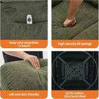 Fauteuil massant à bascule et inclinable pivotant à 360° avec fonction chauffante, fauteuil planeur en lin pour adultes, pochette latérale et 2 porte-gobelets – Confort pour le salon et la chambre à coucher
