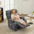 Fauteuil massant à bascule et inclinable pivotant à 360° avec fonction chauffante, fauteuil planeur en lin pour adultes, pochette latérale et 2 porte-gobelets – Confort pour le salon et la chambre à coucher