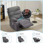Fauteuil massant à bascule et inclinable pivotant à 360° avec fonction chauffante, fauteuil planeur en lin pour adultes, pochette latérale et 2 porte-gobelets – Confort pour le salon et la chambre à coucher