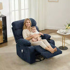 Fauteuil massant à bascule et inclinable pivotant à 360° avec fonction chauffante, fauteuil planeur en lin pour adultes, pochette latérale et 2 porte-gobelets – Confort pour le salon et la chambre à coucher
