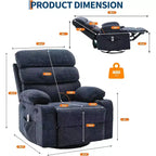 Fauteuil massant à bascule et inclinable pivotant à 360° avec fonction chauffante, fauteuil planeur en lin pour adultes, pochette latérale et 2 porte-gobelets – Confort pour le salon et la chambre à coucher