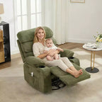 Fauteuil massant à bascule et inclinable pivotant à 360° avec fonction chauffante, fauteuil planeur en lin pour adultes, pochette latérale et 2 porte-gobelets – Confort pour le salon et la chambre à coucher