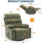 Fauteuil massant à bascule et inclinable pivotant à 360° avec fonction chauffante, fauteuil planeur en lin pour adultes, pochette latérale et 2 porte-gobelets – Confort pour le salon et la chambre à coucher