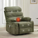 Fauteuil massant à bascule et inclinable pivotant à 360° avec fonction chauffante, fauteuil planeur en lin pour adultes, pochette latérale et 2 porte-gobelets – Confort pour le salon et la chambre à coucher