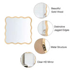 Miroir de salle de bain carré moderne Okak 36 pouces avec cadre ondulé en bois massif, miroir mural à haute réflexion, miroir de courtoisie pour salle de bain, salon