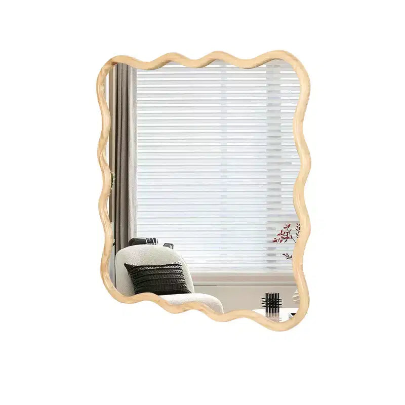Miroir de salle de bain carré moderne Okak 36 pouces avec cadre ondulé en bois massif, miroir mural à haute réflexion, miroir de courtoisie pour salle de bain, salon