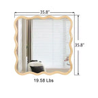 Miroir de salle de bain carré moderne Okak 36 pouces avec cadre ondulé en bois massif, miroir mural à haute réflexion, miroir de courtoisie pour salle de bain, salon