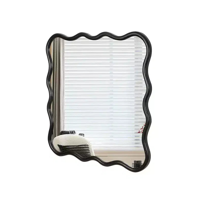 Miroir de salle de bain carré moderne Okak 36 pouces avec cadre ondulé en bois massif, miroir mural à haute réflexion, miroir de courtoisie pour salle de bain, salon