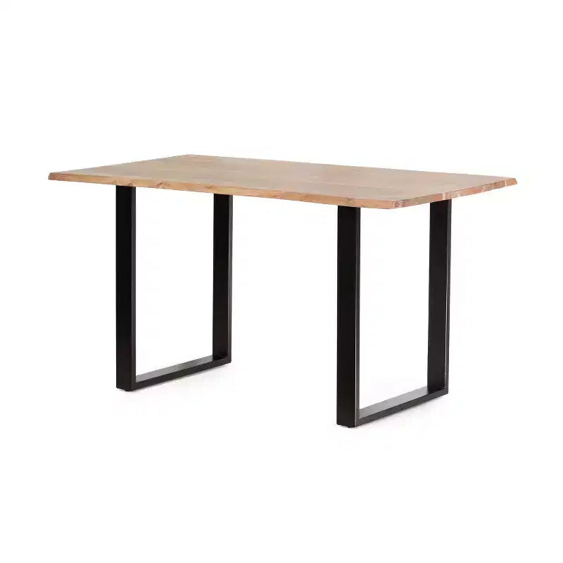 Table de salle à manger Okak 55 pouces avec pieds en boucle métallique, table de cuisine avec plateau en bois, table à manger pour salon, salle à manger, naturel+noir