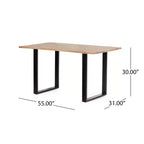 Table de salle à manger Okak 55 pouces avec pieds en boucle métallique, table de cuisine avec plateau en bois, table à manger pour salon, salle à manger, naturel+noir