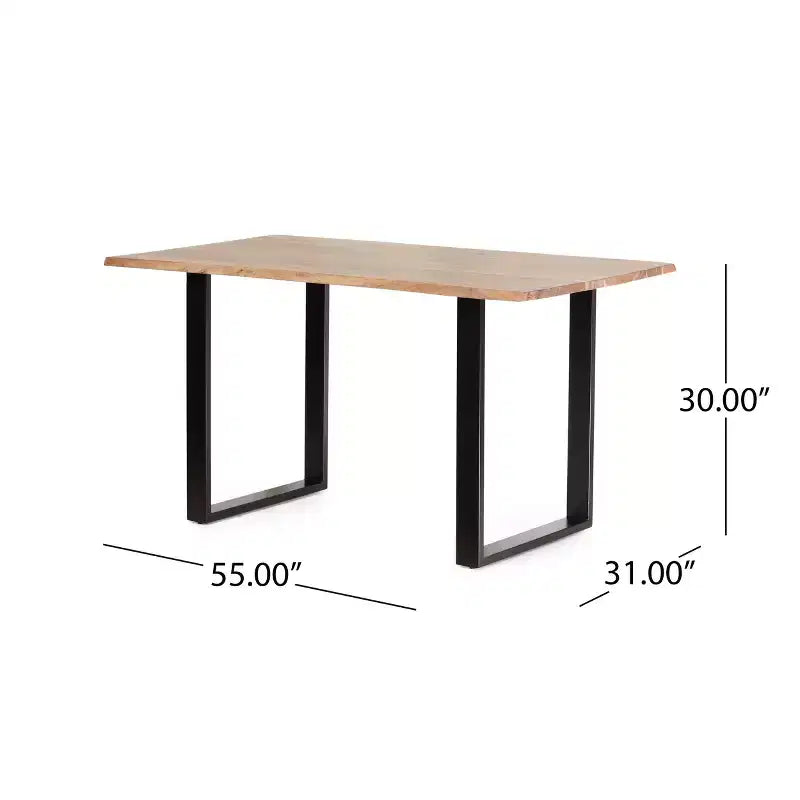 Table de salle à manger Okak 55 pouces avec pieds en boucle métallique, table de cuisine avec plateau en bois, table à manger pour salon, salle à manger, naturel+noir