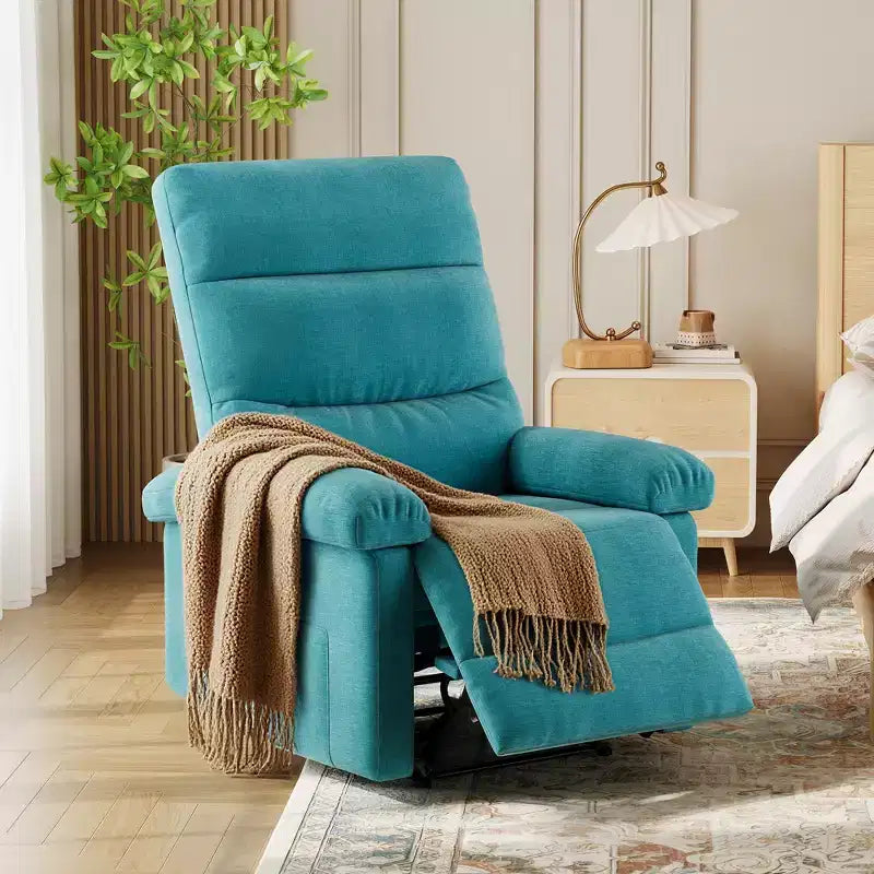 Fauteuil inclinable manuel pour adultes, fauteuil simple réglable en tissu avec pochette latérale et dossier ergonomique, idéal pour le salon, la chambre ou la chambre d'enfant.