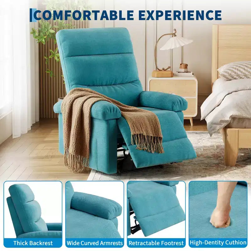 Fauteuil inclinable manuel pour adultes, fauteuil simple réglable en tissu avec pochette latérale et dossier ergonomique, idéal pour le salon, la chambre ou la chambre d'enfant.