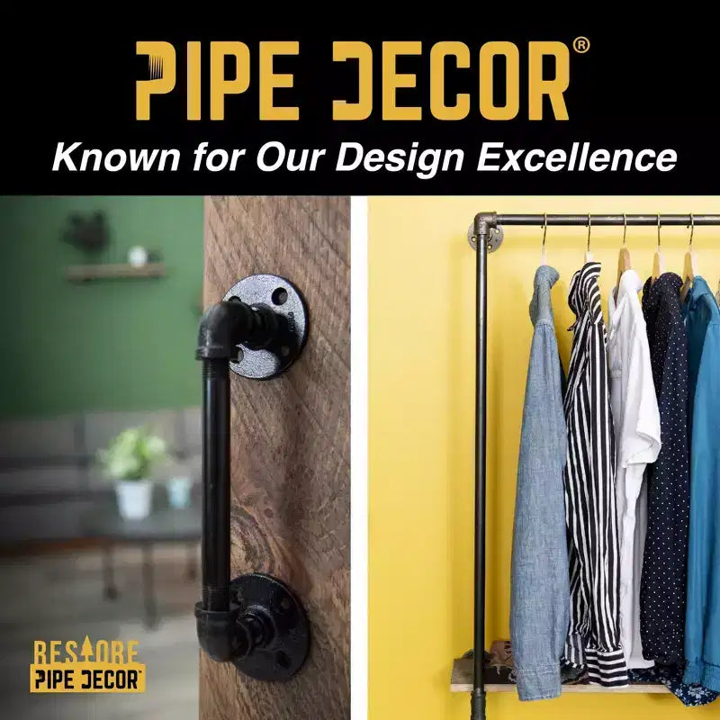 Porte-vêtements mural Pipe Decor de 24 po avec étagère en bois, Trail Brown