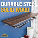 Porte-vêtements mural Pipe Decor de 24 po avec étagère en bois, Trail Brown