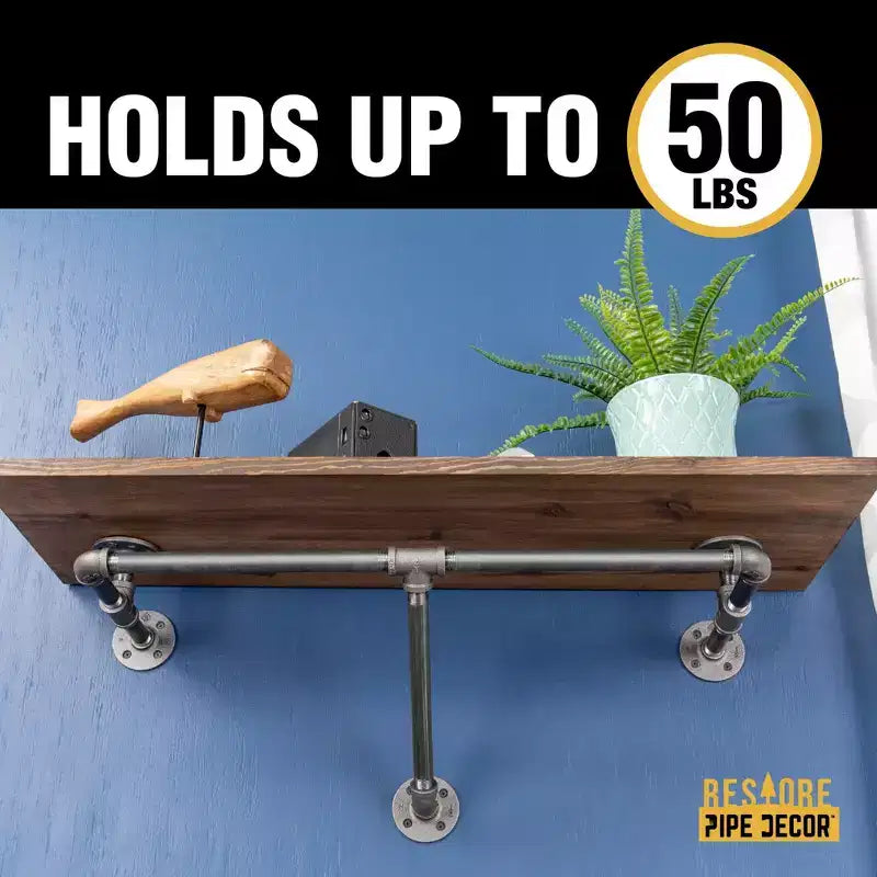 Porte-vêtements mural Pipe Decor de 24 po avec étagère en bois, Trail Brown