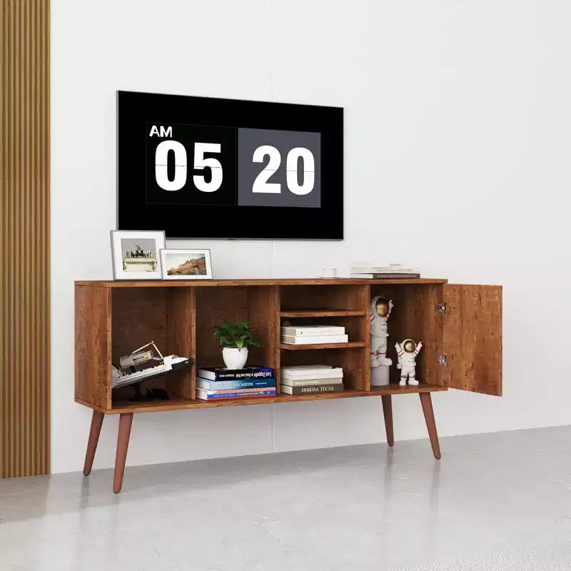 Meuble TV CLIHOME avec 1 compartiment de rangement et 3 étagères, meuble de rangement pour salon ou entrée
