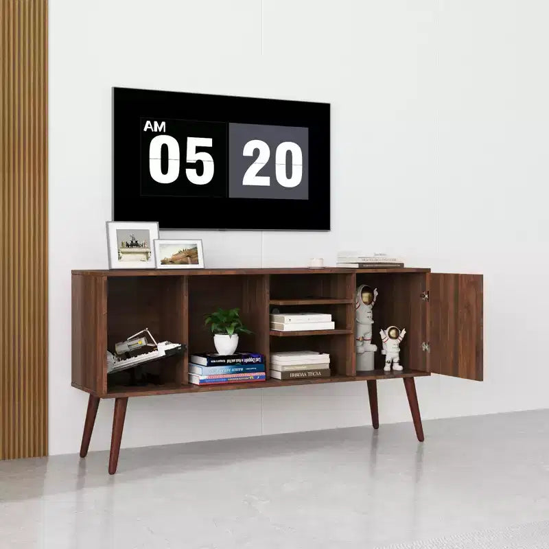 Meuble TV CLIHOME avec 1 compartiment de rangement et 3 étagères, meuble de rangement pour salon ou entrée
