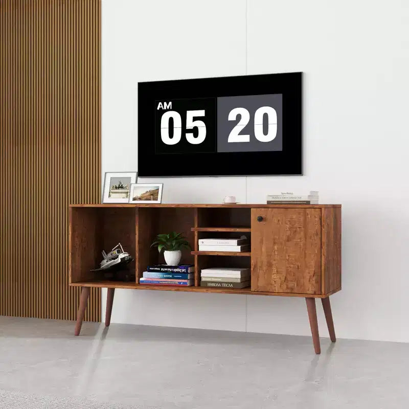 Meuble TV CLIHOME avec 1 compartiment de rangement et 3 étagères, meuble de rangement pour salon ou entrée