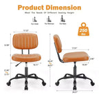 MAYEERTY Chaise de Bureau sans Accoudoirs en Cuir PU Pivotante à 360° Réglable en Hauteur 17.71-21.45