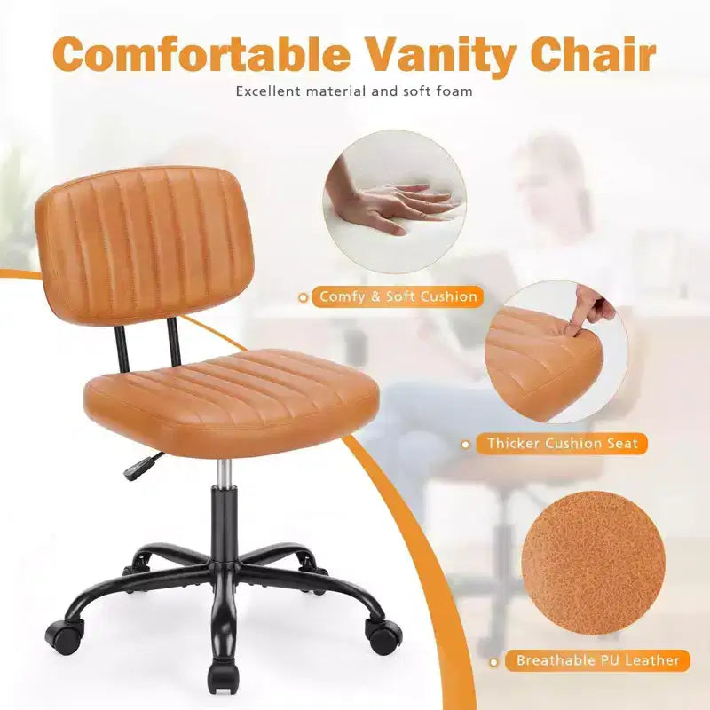 MAYEERTY Chaise de Bureau sans Accoudoirs en Cuir PU Pivotante à 360° Réglable en Hauteur 17.71-21.45