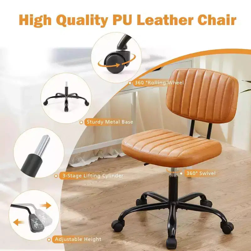 MAYEERTY Chaise de Bureau sans Accoudoirs en Cuir PU Pivotante à 360° Réglable en Hauteur 17.71-21.45