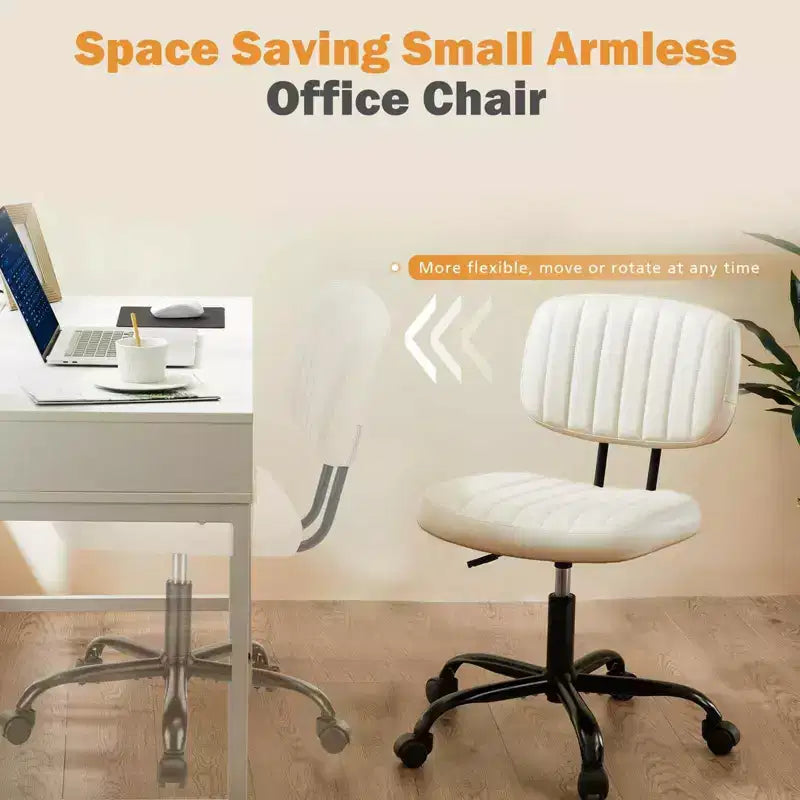 MAYEERTY Chaise de Bureau sans Accoudoirs en Cuir PU Pivotante à 360° Réglable en Hauteur 17.71-21.45