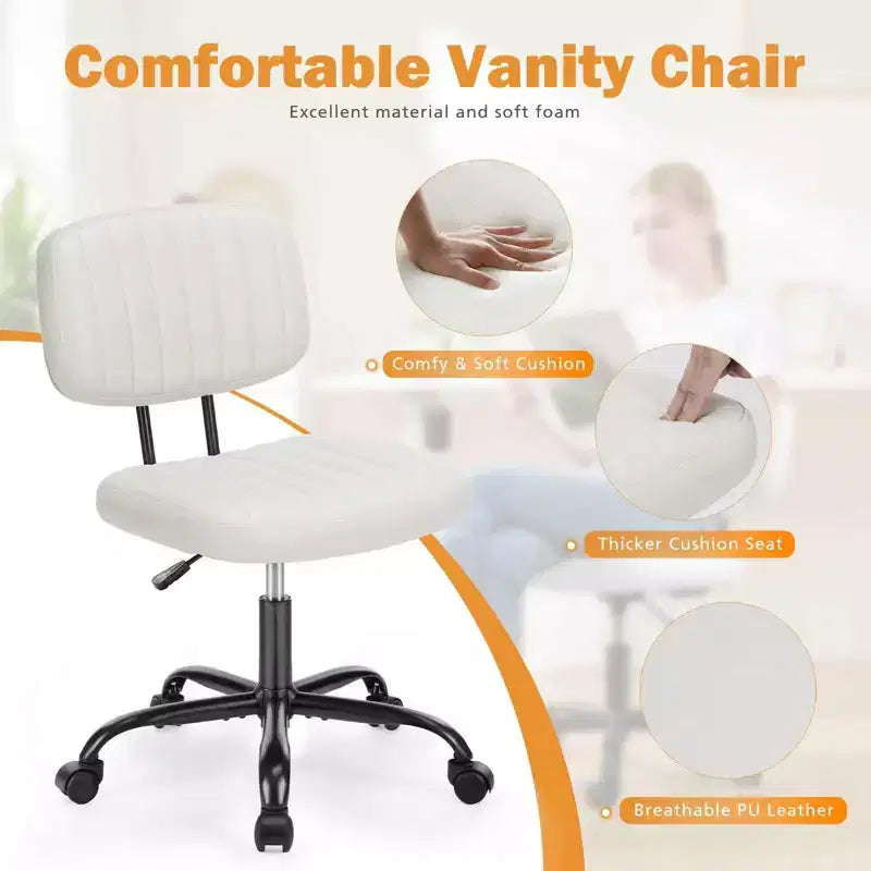 MAYEERTY Chaise de Bureau sans Accoudoirs en Cuir PU Pivotante à 360° Réglable en Hauteur 17.71-21.45