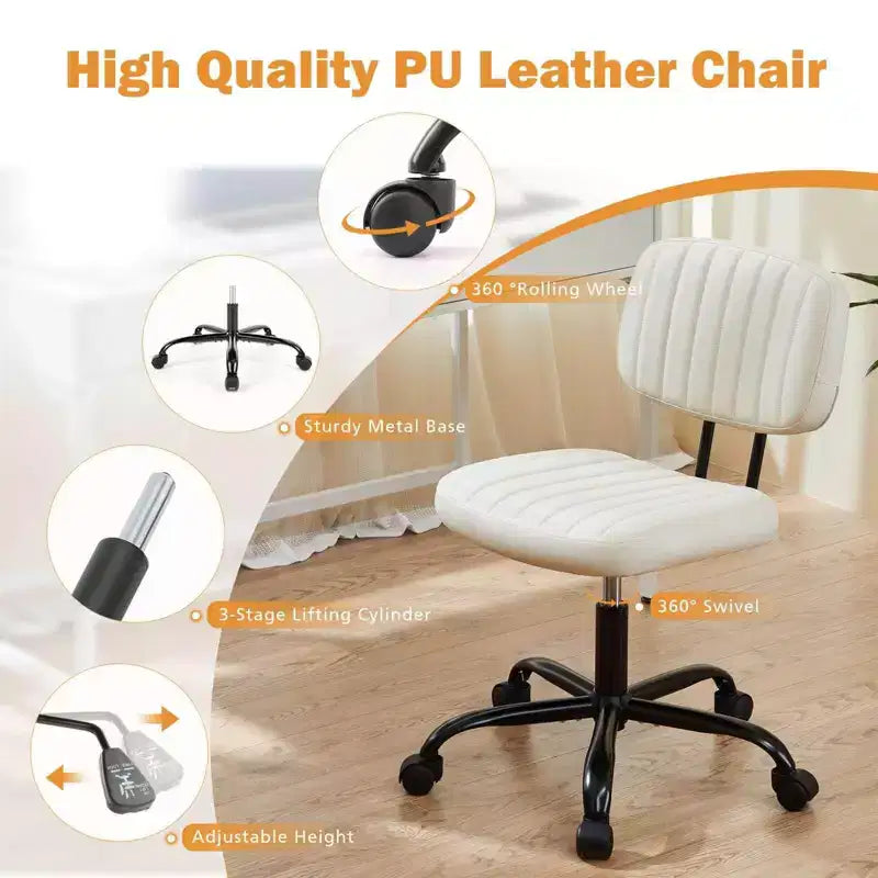 MAYEERTY Chaise de Bureau sans Accoudoirs en Cuir PU Pivotante à 360° Réglable en Hauteur 17.71-21.45
