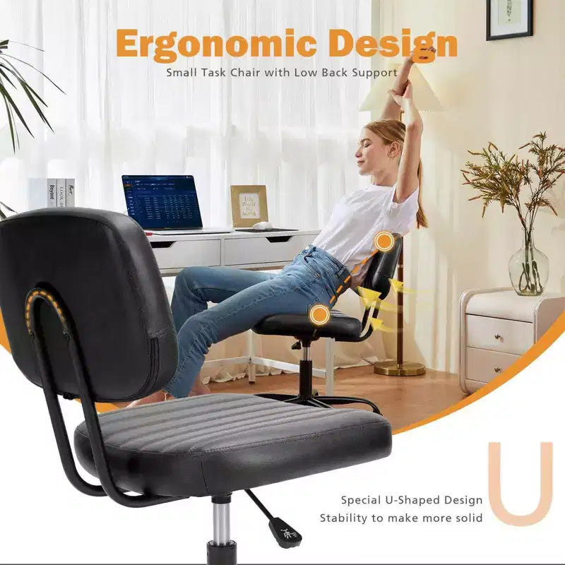 MAYEERTY Chaise de Bureau sans Accoudoirs en Cuir PU Pivotante à 360° Réglable en Hauteur 17.71-21.45