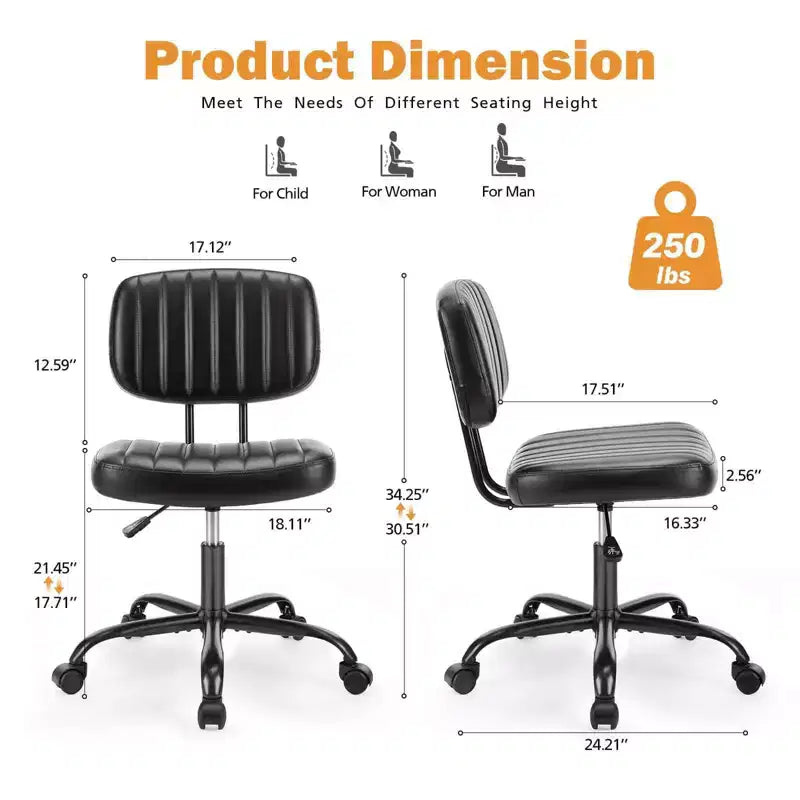 MAYEERTY Chaise de Bureau sans Accoudoirs en Cuir PU Pivotante à 360° Réglable en Hauteur 17.71-21.45