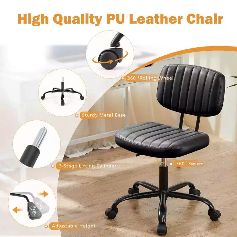MAYEERTY Chaise de Bureau sans Accoudoirs en Cuir PU Pivotante à 360° Réglable en Hauteur 17.71-21.45