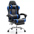 MAYEERTY Chaise de gaming Chaise de bureau ergonomique avec repose-pieds Soutien lombaire confortable en cuir PU Inclinable avec appuie-tête Accoudoir fixe