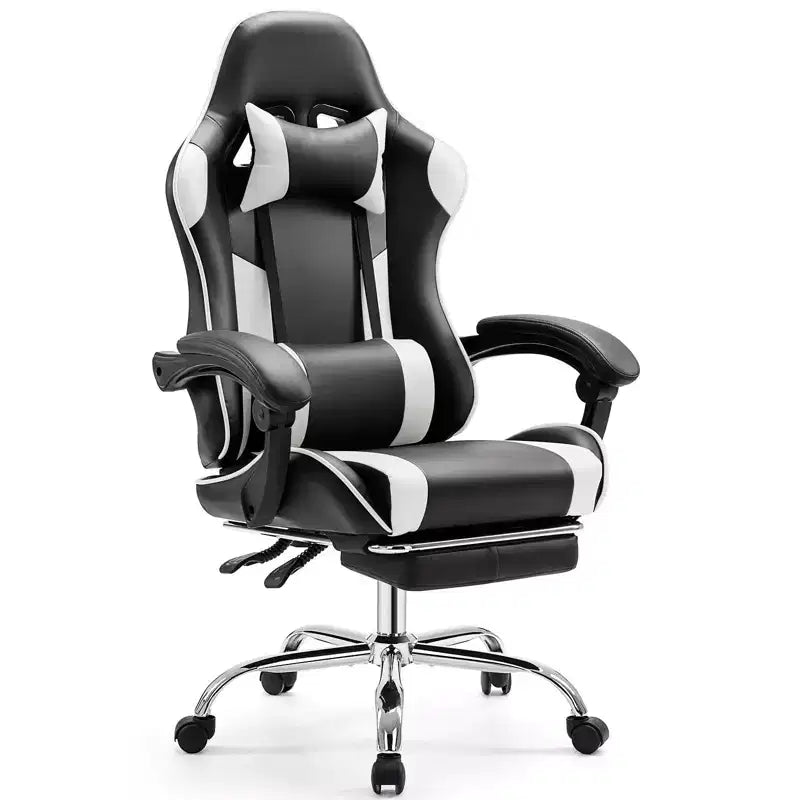 MAYEERTY Chaise de gaming Chaise de bureau ergonomique avec repose-pieds Soutien lombaire confortable en cuir PU Inclinable avec appuie-tête Accoudoir fixe