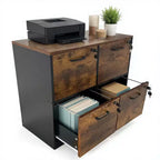 4 Drawer File Cabinet with Lock, Wood Vertical Filing Cabinet with Hanging Bar, Printer Stand for Office Study Room, Fit Letter/A4/Legal Size File