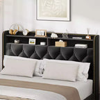 Cadre de lit avec 4 tiroirs de rangement, 2 niveaux de rangement et garniture cloutée, lit plateforme en velours noir avec garniture de tête de lit élégante, facile à assembler